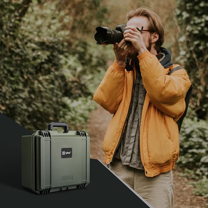 Lykus PVC1 Waterproof Hard Camera Case with Padded Dividers for Cameras, Lenses, Dual DJI Mavic/Air/Mini/Flip drones
