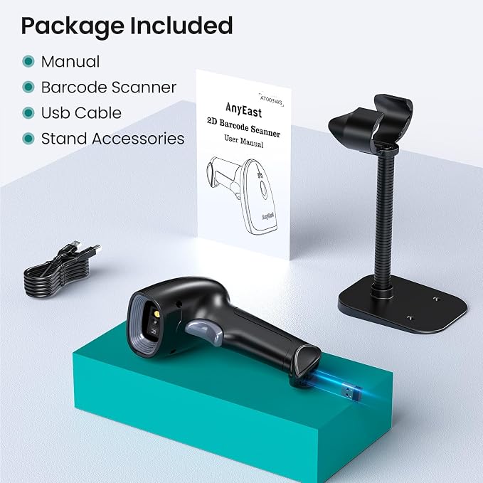 2D 1D Barcode Scanner with Stand, Bluetooth, Wireless and USB Wired | Screen scanning, 2.4G connection, automatic scanning, prefix/suffix addition,for warehouses,supermarkets,bookstores,drugstore