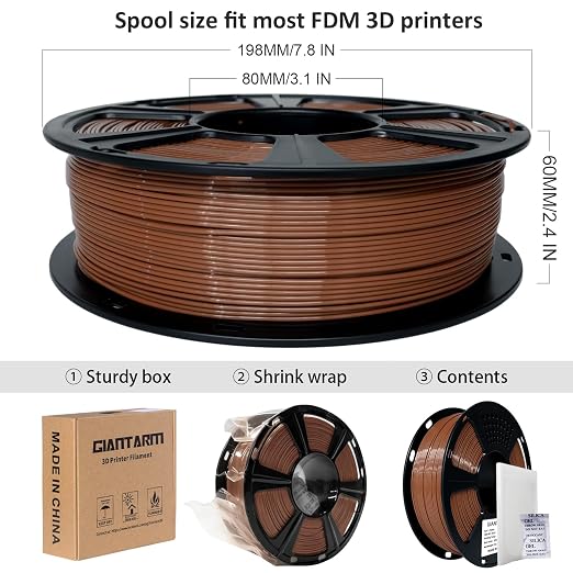GIANTARM PLA Filament,Brown 3D Printer Filament 1Kg(2.2lbs) Spool,1.75mm Dimension Accuracy +/- 0.03mm,Fit Most FDM 3D Printers