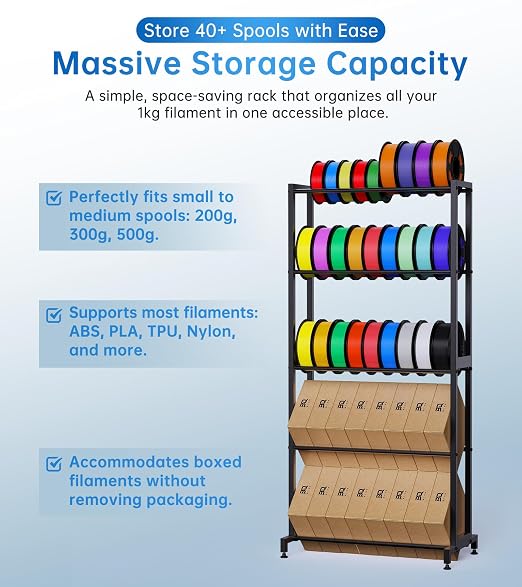 BIQU Filament Storage Rack 5 Tier, Panda Feed Rack 3D Printing Supplies Holder Shelf, Hold 40+ 1kg Spools, Heavy Duty All Metal Filament Organizer for for 3D Printing Farm/Studio