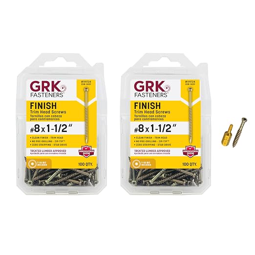GRK Fasteners #8 x 1-1/2 Inch Finish & Trim Screws, 100 PCS, Indoor/Outdoor for Treated Lumber, with Rust Resistant Climatek™ Coating, Star Drive Recess, T-10 Bit Included, Gold (2-Pack; 200 Count)