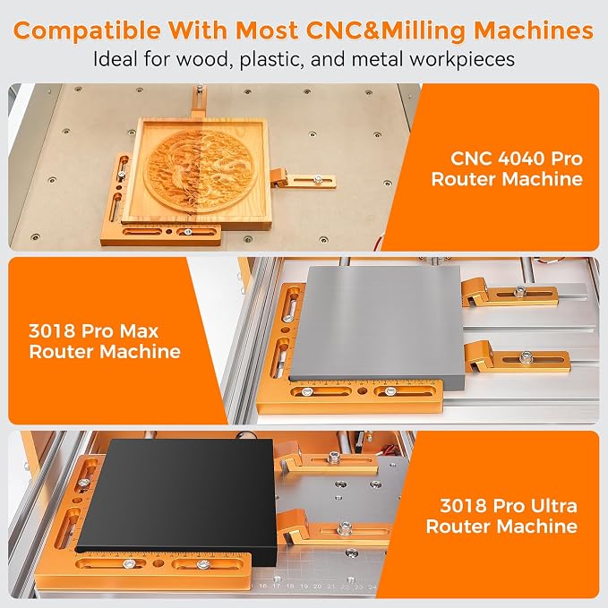 CNC Workpiece Positioning Fixture, CNC Vise Clamps for T-Slot & Perforated Tables - Woodworking Fixture with Repeatable Positioning Side Clamping, CNC Machining, Engraving, and DIY Projects