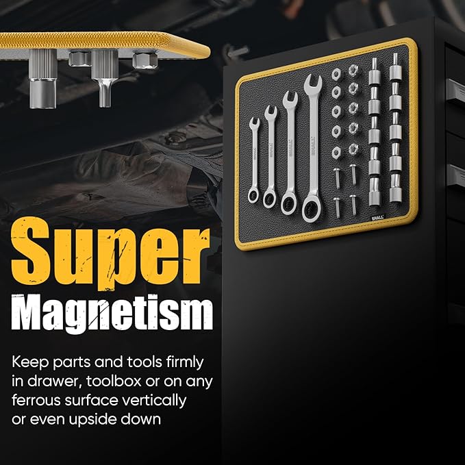 SHALL Magnetic Tool Parts Mat and Telescoping Magnetic Pickup Tool, Flexible Magnetic Tool Holder Pad W/ 83 Built-In-Magnets & 25LBS Pull Force Extendable Magnet Hold Mechanic Wrenches Screws Bolts