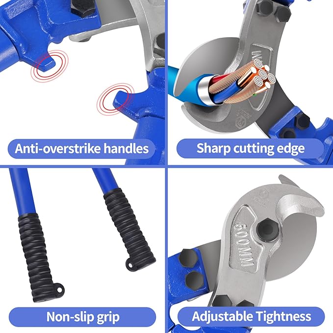 ZrgGea Cable Cutters 18 inch, Industrial-Grade Heavy-Duty Cable Cutter, Forged from T8 Alloy Steel, HRC56, Sharp Cutting. Suitable for Cutting Copper and Aluminum Core Cables, Blue