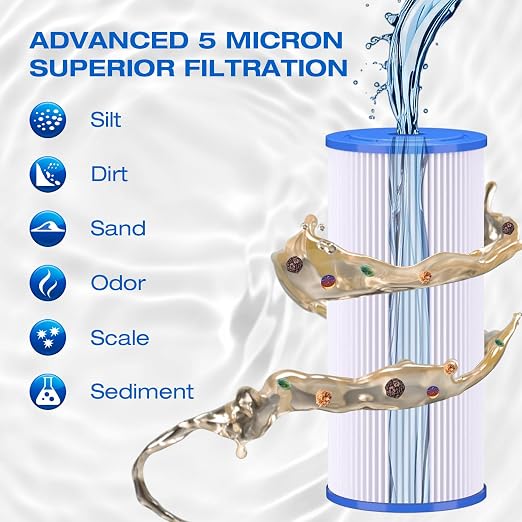 H&G Lifestyles Pleated Sediment Water Filter for Well Water, 10 x 4.5 | 5 Micron Whole House Water Filters, Compatible with 84637, WPX5BB97P, PC10, 355214-45, 355215-45, WP10BB97P, WP5BB97P