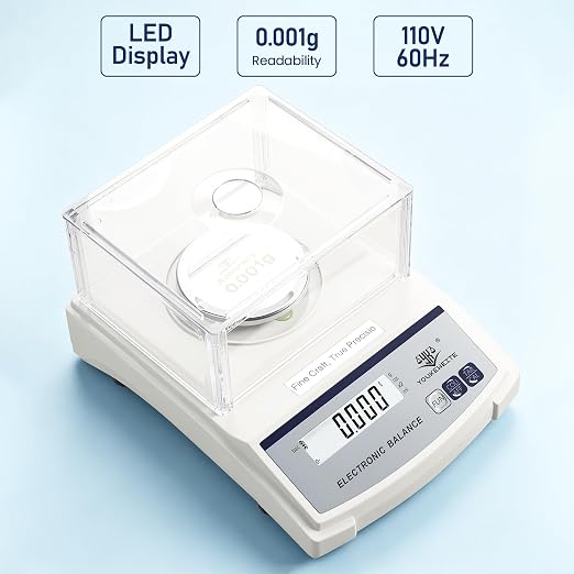 0.001g High Precision Milligram Scale, Microscale Lab Analytical Balance with LED Display and Windshield, Mg Scale for Weighing Powder, Gem, Jewelry and Coin(Grams, 300)