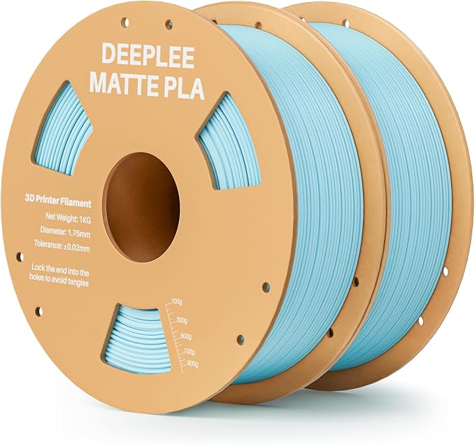 Matte PLA Filament 1.75mm, 3D Printer Filament Dimensional Accuracy +/- 0.02mm, No Clogging, Higher Toughness, Cardboard Spool 3D Filament, 2 Pack Ice Blue