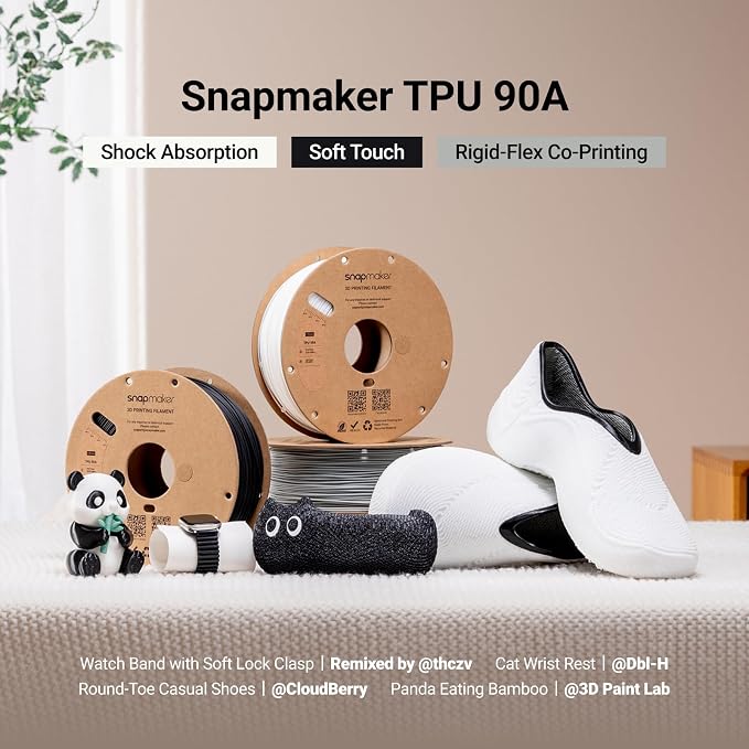Snapmaker TPU Filament 1.75mm,Flexible TPU 90A 3D Printer Filament with High Elasticity,Dimensional Accuracy +/- 0.03mm,1kg(2.2lbs) (90A Gray)