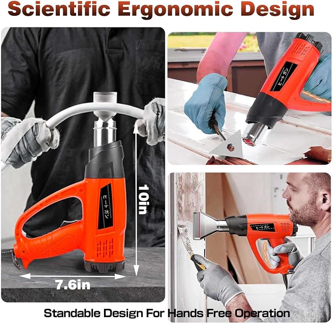 1800W Heat Gun Heavy Duty Fast Heat Hot Air Gun Kit with 752℉&1112℉（400℃-600℃） Dual-Temperature Settings and 5 Nozzles with Overheat Protection for Crafts, Shrinking PVC, Stripping Paint