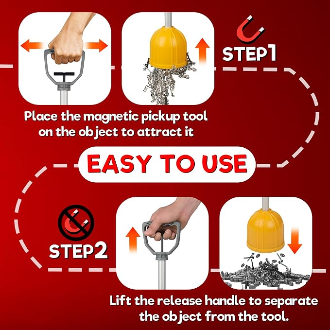ULIBERMAGNET Yard Lift Magnet Sweeper, 29inch Long Reach Magnetic Bulk Lifter with Quick Release, Extendable Yard Pull Magnet Sweeper, Magnetic Swarf Tool with Extended Handle for Nails, Screws, Nut
