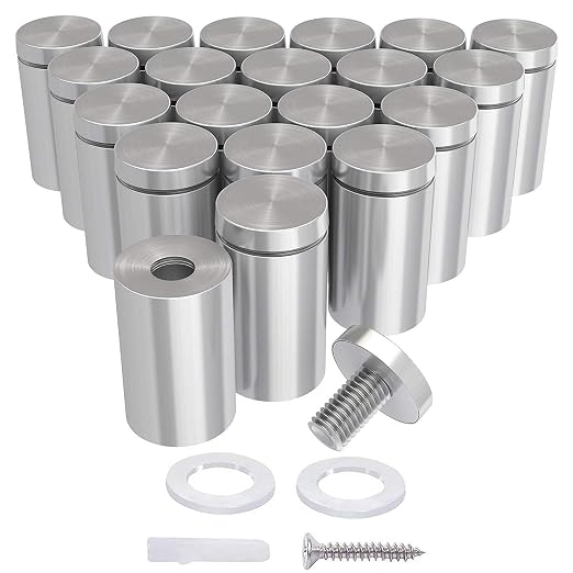 LuckIn 20-Pack Standoff Screws (1 in. Dia x 1 in. L), Stainless Steel Standoff Mounting Hardware for Acrylic Signs, Silver