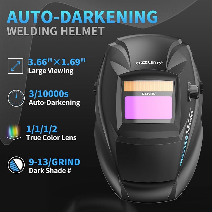 AZZUNO Flux MIG Welder 135A with Auto Darkening Welding Helmet, 110V 3 in 1 Welder Machine with Flux Core Gasless MIG/Lift TIG/Stick Welding Machine, Portable Wire Feed Welder