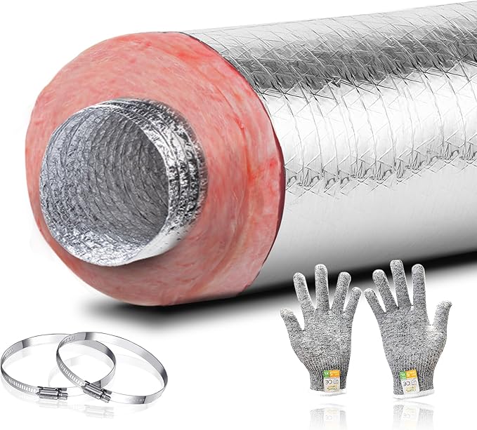 6 Inch 25 Feet Insulated Flexible Duct R8,HVAC Insulated Flex Ducting 6'' X 25,Silver Jacket-R8 Ductwork,Heating and Air Conditioning (HVAC) Systems
