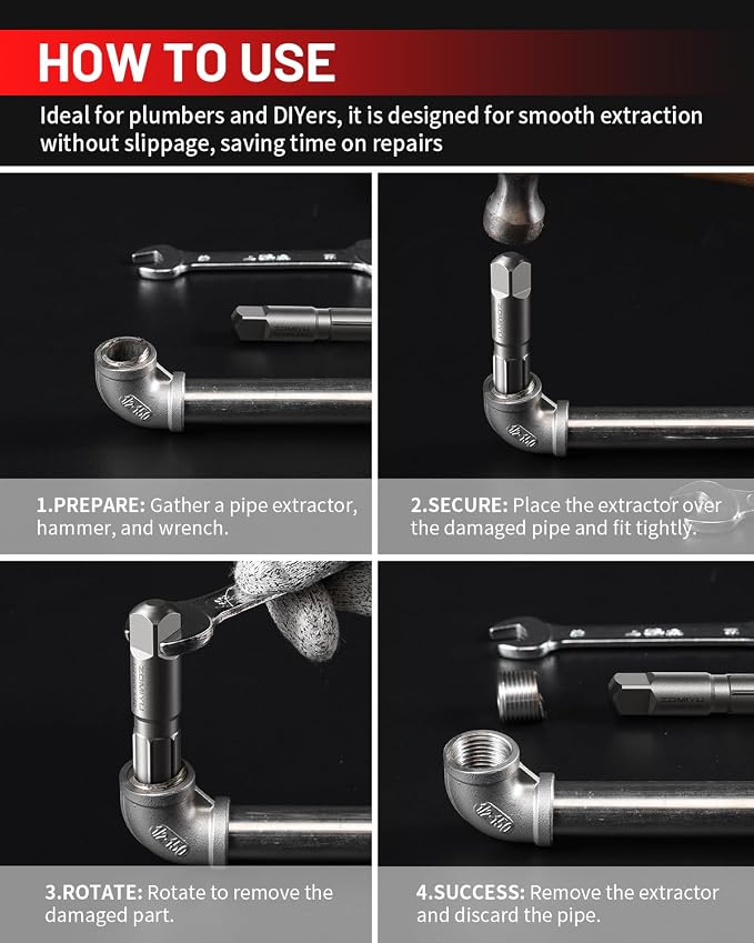 Pipe Extractor Set,Heavy Duty Steel Broken Pipe Extractors for Removing Damaged Threaded Pipes & Fittings from 1/8" to 1", with Durable Storage Case, Ideal Tools for Plumbers Mechanics DIY（9-Piece）