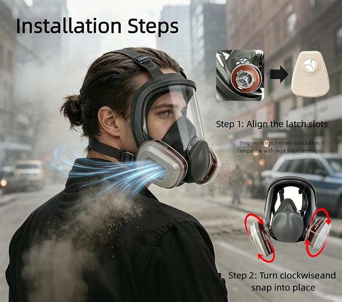 Full Face Respirator Mask With Filters,Gas Mask & Reusable Paint Mask For Spraying,Painting,Welding, Sanding, Woodworking,Construction,Polishing,DIY and Other Work
