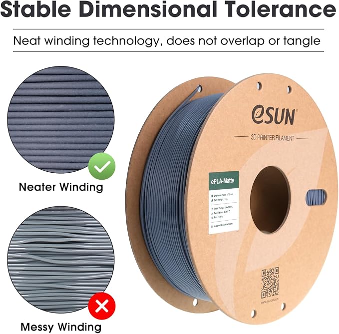 eSUN Matte PLA Filament 1.75mm, Matte 3D Printer PLA Filament, 1KG Spool 3D Printing Filament for 3D Printers, Paper Reel, Dark Grey