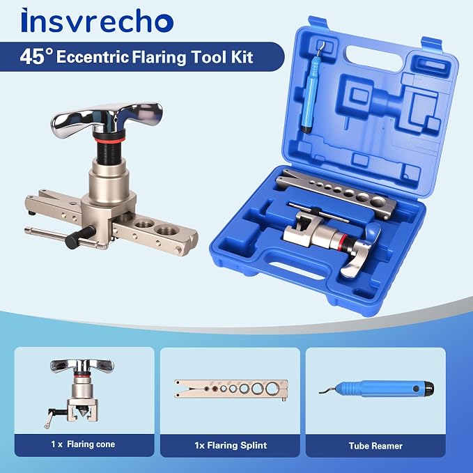 Eccentric Flaring Tool Kit 45° Single Flare Tool for 3/16 to 3/4 Inch O.D. Copper Aluminum Thin Steel Tubings 7 Dies Sizes HVAC