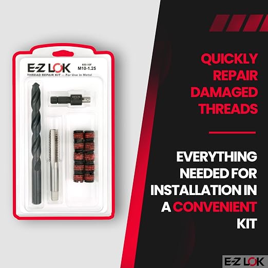 E-Z LOK EZ-650-10F Thread Repair Kit for Metal Carbon Steel Threaded Inserts M10-1.25 and Installation Tools