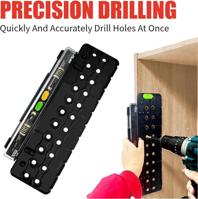 LICAEVEY Multifunctional Shelf Pin Jig, 2-in-1 Template for 1/4" & 5mm Holes with Drill Bit, Durable Cabinet Hardware Jig for Easy & Accurate Woodworking Projects
