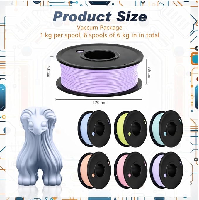Pangda 3D Printer Filament Pla Bundle 1.75mm Multicolor, ±0.02mm Dimensional Accuracy, 3D Printing Filament for DIY Projects, Holiday Crafts(6 kg,Pastel Color)