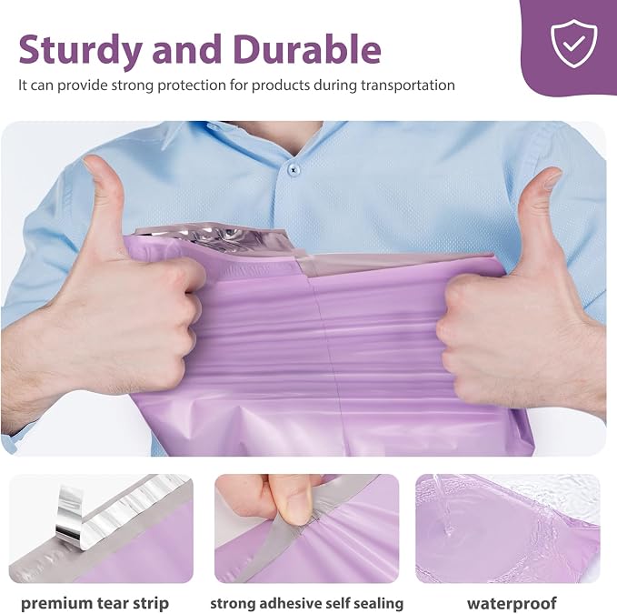 Fuxury Large Poly Mailers 24x24" 300 Pcs, Bulk Shipping Bags for Clothing, Strong Adhesive Shipping Envelopes for Small Business Suppliers,Waterproof Mailers Poly Bags Mailing Envelopes LightPurple