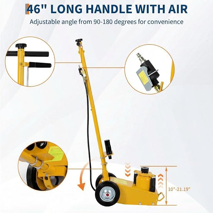 35 Ton Air Hydraulic Floor Jack, 77,000 LBS Capacity Heavy Duty Truck Jack for Trucks & Tractors, Low Profile 10 Inch, Dual Power Air/Manual Hydraulic, 4 Adapters & Adjustable Handle