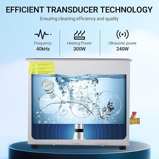 10L/2.64Gal Heavy-Duty Ultrasonic Cleaner 240W 40kHz - Industrial-Grade Heated Cleaning Machine with Digital Timer, for Watches, Eyeglasses, Jewelry, Dental Tools & Industrial Parts
