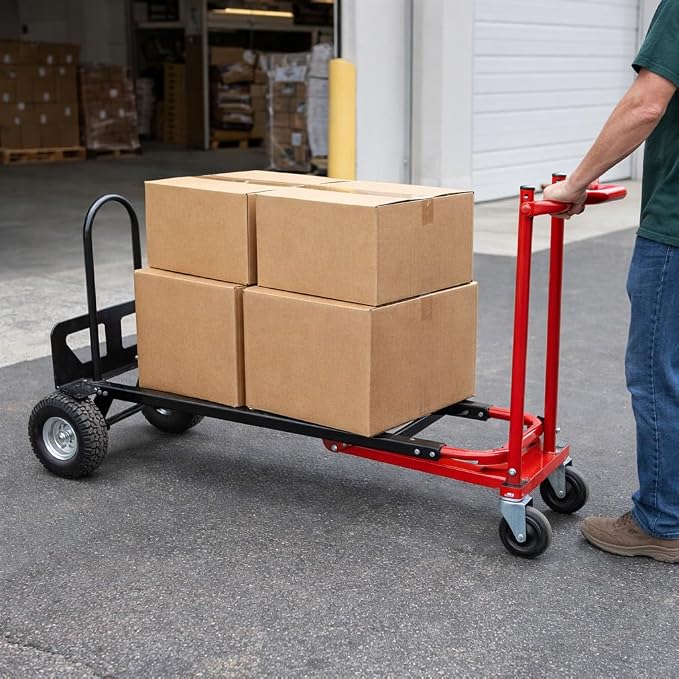 Red Convertible Hand Truck Dolly Cart with 4 Wheels Heavy Duty,1000 Lbs Capacity, 2 Straps for Moving Furniture/Appliance/Carton/Warehouse/Office/Easy to Follow Video to Install