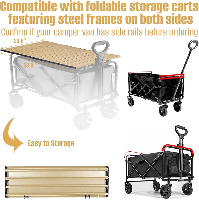 Metal Tabletop Board for Wagons Cart,Foldable Table 34"×21" | Heavy Duty for Wagon, Alloy Board with Load Capacity 68LBS, Camping Essential and Gear for Outdoor Party (Khaki)