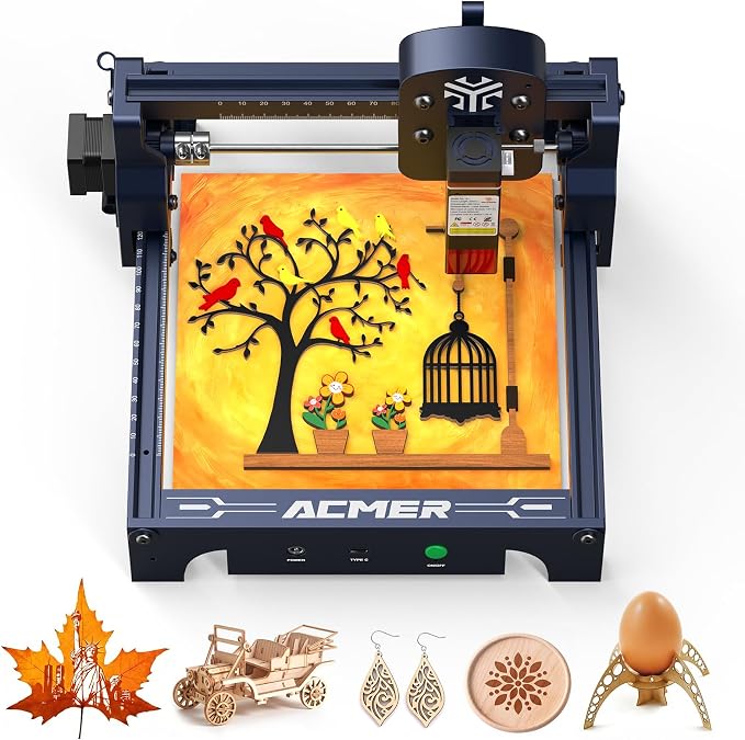 ACMER S1 Laser Engraver for Beginners, 6000mW Lazer Engraving Machine with 130x132mm Working Area, Laser Cutter for Wood, Acrylic, Leather, DIY Crafts & Small Business