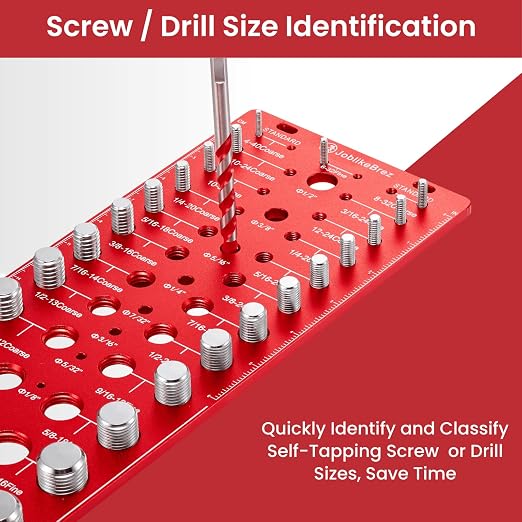Thread Checker, 70 Nut and Bolt Thread Checker, 25 Standard & 25 Metric & 20 Drill Bit Gauge, Bolt Size Finder, Wall-Mountable Bolt Thread Identifier Gauge with Inch & CM Ruler