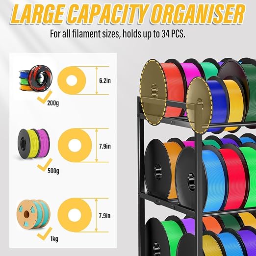 3D Printer Filament Storage Rack,Rolling Filament Spool Holders with Wheels,3-Tier Heavy Duty 3D Filament Storage Rack for PLA/ABS/TPU/Nylon,Filaments Organzied for Home,Office Workshop,Studio