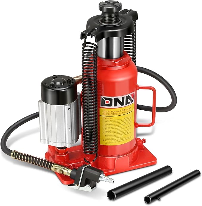 DNA Motoring 20 Ton Air Hydraulic Bottle Jack Air-Operated Hydraulic Bottle Jack Portable Low Profile Manual Jack Air Jack for Car Pickup Truck RV Auto Repair w/Handle, TOOLS-00769