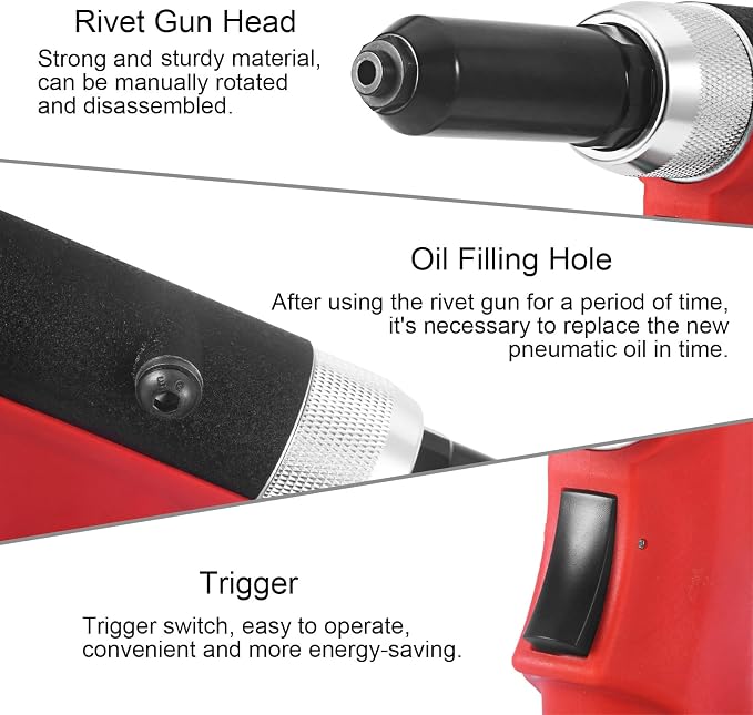 Heavy Duty Air/Hydraulic Rivet Gun Professional Riveting Tool 1/4" air Power Tool no Self Suction Style