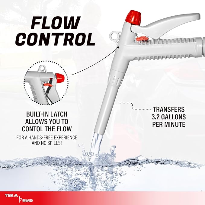 TERA PUMP Dual Power Manual Nozzle Liquid Transfer Pump | 3.2 GPM, AA Battery or USB-C Powered, Flow Control Nozzle, 54" Durable PE Hose, For Non-Potable Liquids