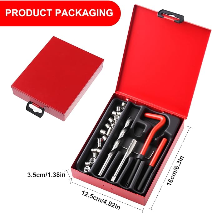 Helicoil Metric Thread Repair Insert Kit, M8x1.25mm Rethreading | Thread Repair kit with HSS Drill Bits, Rethreading Inserts Tool Set for Damaged Thread Repairing with Carry Case