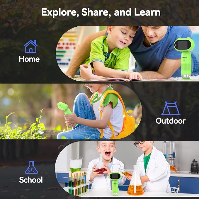 TOMLOV P30 2" HD Kids Microscope 1000X Magnification with 16MP Camera Portable Pocket Digital Magnifier Educational Science Toy for Children Age 5-12 Boys Girls Classroom Home Outdoor Exploration