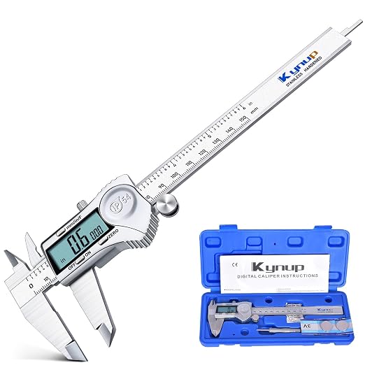 Kynup Digital Caliper 6 Inch Measuring Tool, Professional Stainless Steel Electronic Micrometer with Large LCD Screen, Vernier Caliper, Inch Metric Fraction Conversion, Auto-Off, IP54 Splash Proof