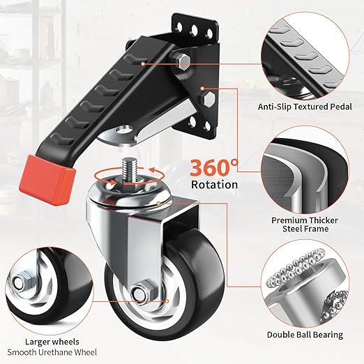 SPACEKEEPER Workbench Casters Kit 880 Lbs - 3 Inch Heavy Duty Retractable Caster Designed for Workbenches Machinery & Tables, 4 Pack