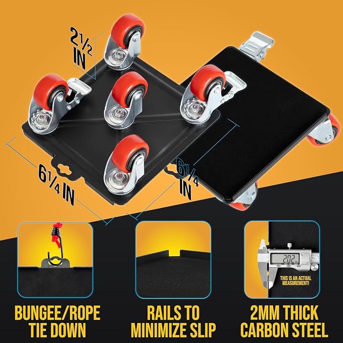 Heavy Duty Furniture Movers with Wheels Furniture Dolly Kit Moving Furniture Lift Mover Tool Set Wheels Piano Dolly Pool Table Dollies Double Bearings Locks Max Capacity 2000 lb 6.9x6.3 Black-Red