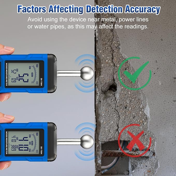 Moisture Meter, Wood Moisture Meter Rechargeable for Drywall Measurement, Pinless Moisture Meter with 20-100mm Measuring Depth for Detecting Humidity Level in Walls, Lumber, Masonry (Blue)