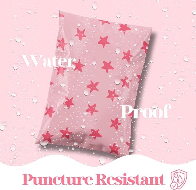 Pretty Package Store Poly Mailer 6x9, Pink Seeing Stars, 100 Pack | Heavy Duty, Waterproof, Self Seal, Tear Resistant, Shipping Bags for Small Business Packaging, Bulk Mailing Envelopes