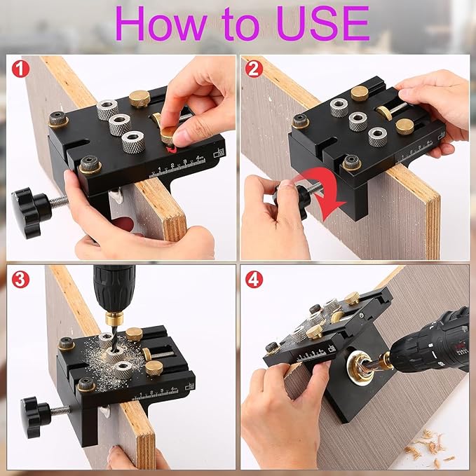 3-in-1 High Precision Jig Dowel Cam Jig Kit Wood Hole Drilling Guide,with Positioning Clip Adjustable Drilling Guide Puncher Locator Carpentry Tools for DIY Wood working Furniture Repair