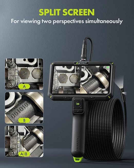 Anykit Endoscope Camera with Light, Dual Lens Endoscope 1080P | 6" IPS Screen Borescope, Inspection Camera with Split Screen, 32GB Card, Plumbing Snake Camera for Home (16.5FT)