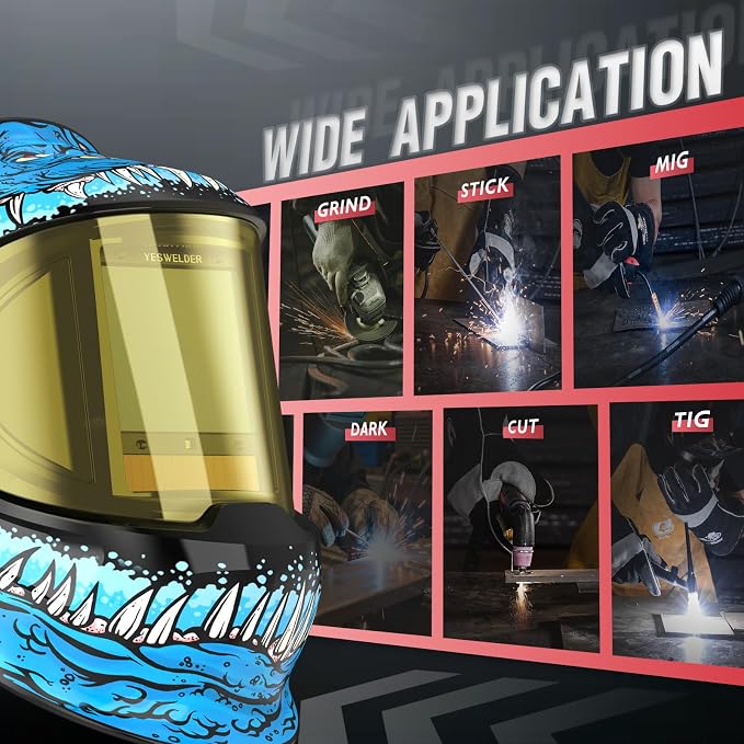 YESWELDER Intelligent Auto-Shade Auto Darkening Welding Helmet with LED, 180° Large View, Digital Filter, 1/1/1/1 True Color Solar Powered, Shade 3/5-9/9-15 Welder Mask for MIG/TIG/Stick/Cut/Grind