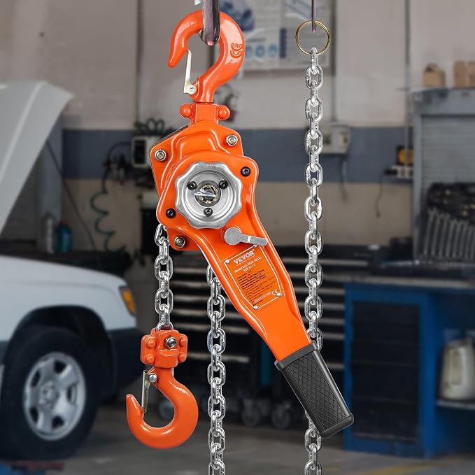 VEVOR Manual Lever Chain Hoist, 3/4 Ton 1650 lbs Capacity 5 FT Come Along, G80 Galvanized Carbon Steel with Weston Double-Pawl Brake, Auto Chain Leading & 360° Rotation Hook, for Garage Factory Dock