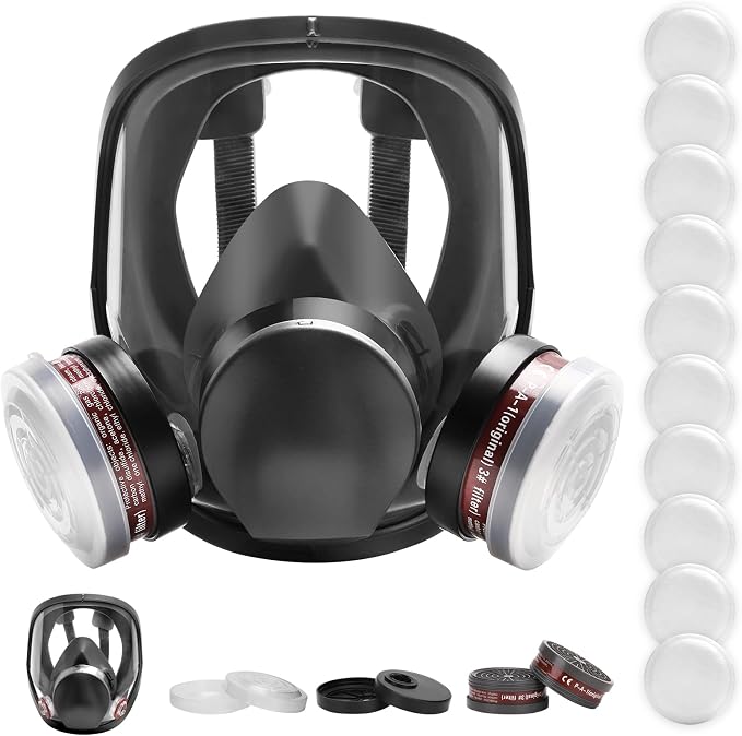 Full Face Respirator Mask,Reusable Cover Set for Paint,Chemicals,DIY,Spray Painting,Woodworking,Welding Work