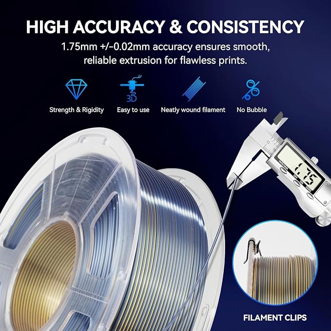 JAYO Silk Dual Color PLA Filament 1.75mm Red-Gold 1.1kg, Shiny Gradient Dual-Tone PLA, High Gloss Finish, Easy to Print, Layer Concealing, Fits for Most FDM 3D Printers