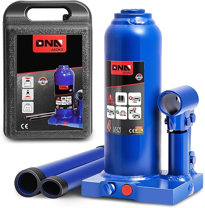 DNA Motoring 4 tons / 8818 lbs Lifting Automotive Welded Hydraulic Bottle Jack for Repair Vehicle, Pickup, Truck, w/Manual Handle, Blue,TOOLS-00353