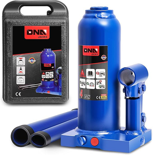 DNA Motoring 4 tons / 8818 lbs Lifting Automotive Welded Hydraulic Bottle Jack for Repair Vehicle, Pickup, Truck, w/Manual Handle, Blue,TOOLS-00353